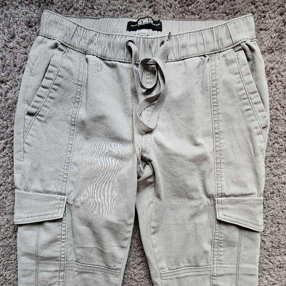 Rewash Womens Light Grey Cargo Joggers with Drawstring Waist